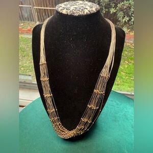 Elegant Sterling Silver with Gold Tone beads Multi-Strand‎ Necklace